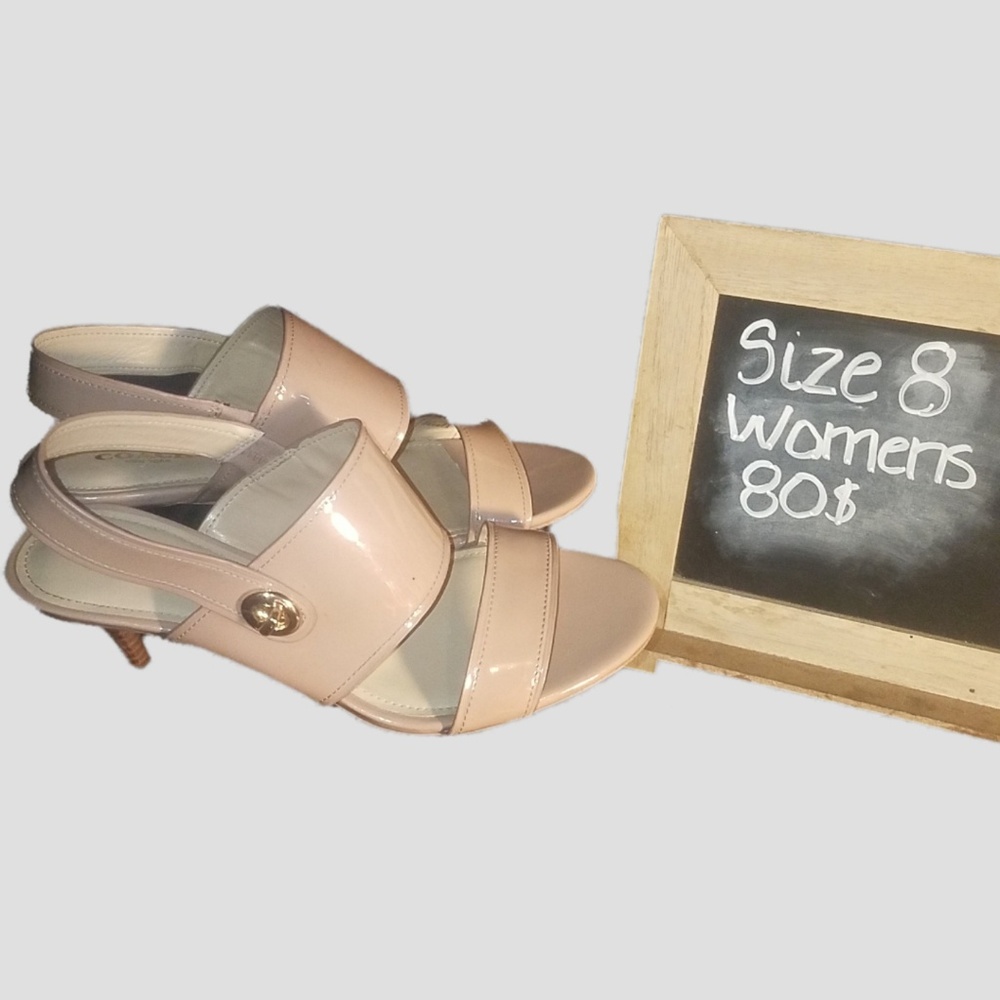 Coach tan open toe heels